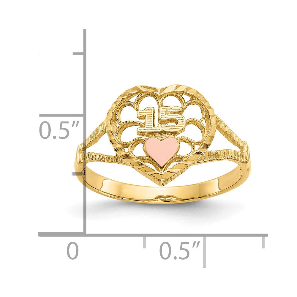 10K Two-Tone 10K Diamond Cut 15 Heart Ring