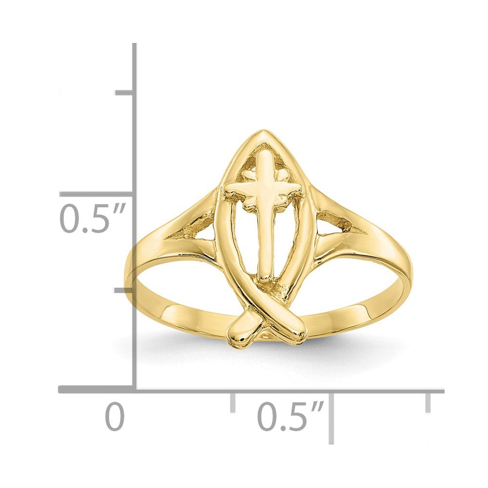 10K Yellow Gold Ichthus W/Cross Ring
