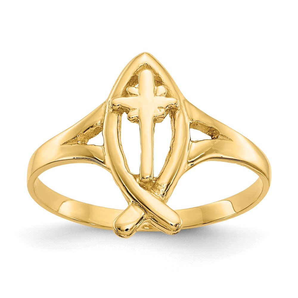 10K Yellow Gold Ichthus W/Cross Ring