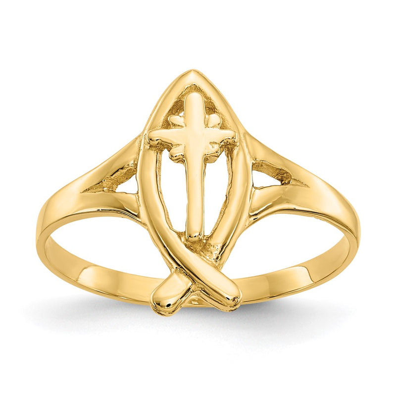 10K Yellow Gold Ichthus W/Cross Ring