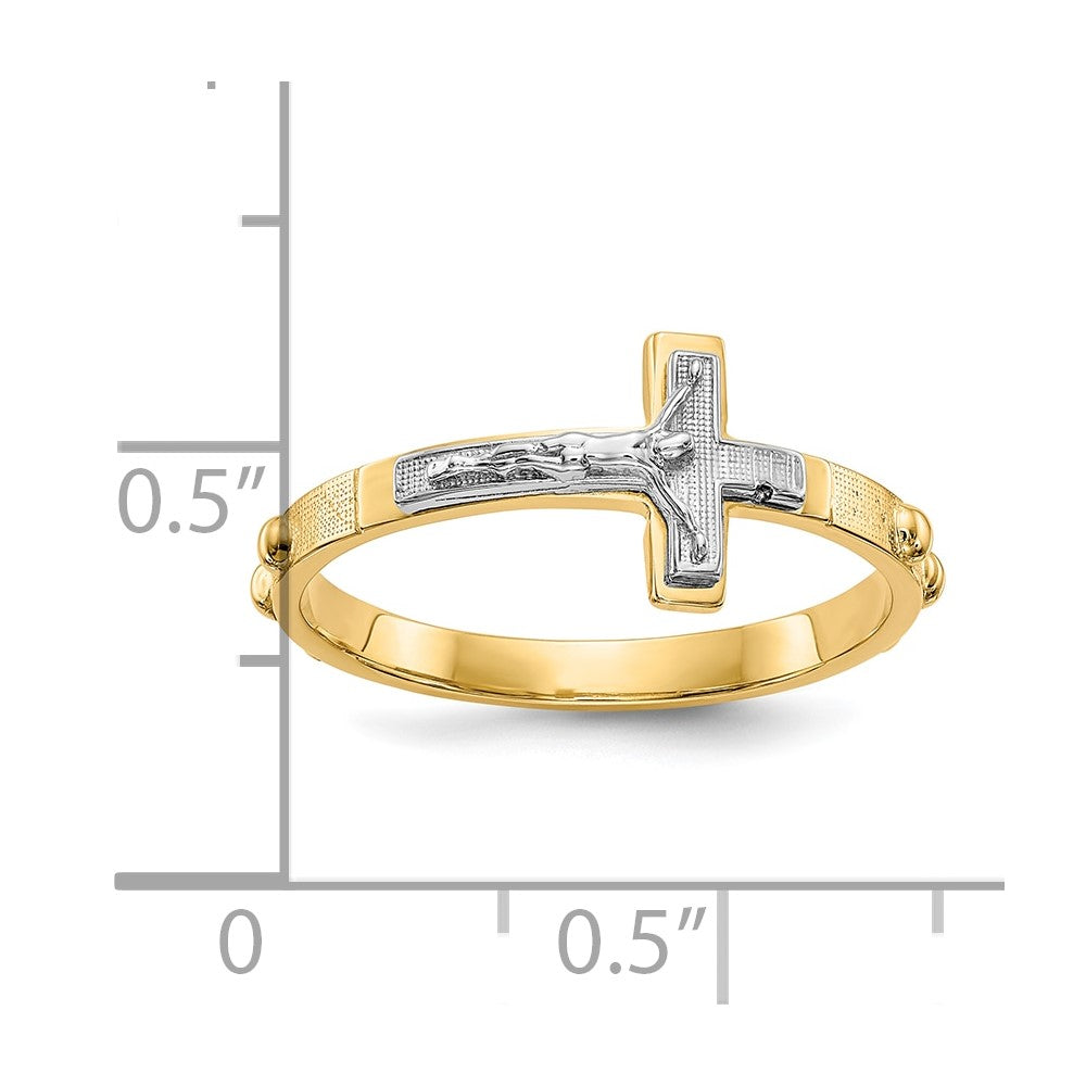 10K Two-Tone 10K Crucifix Rosary Ring