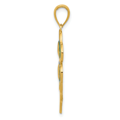 10K Yellow Gold 10K 4-Leaf Clover Pendant With Enameled Tips