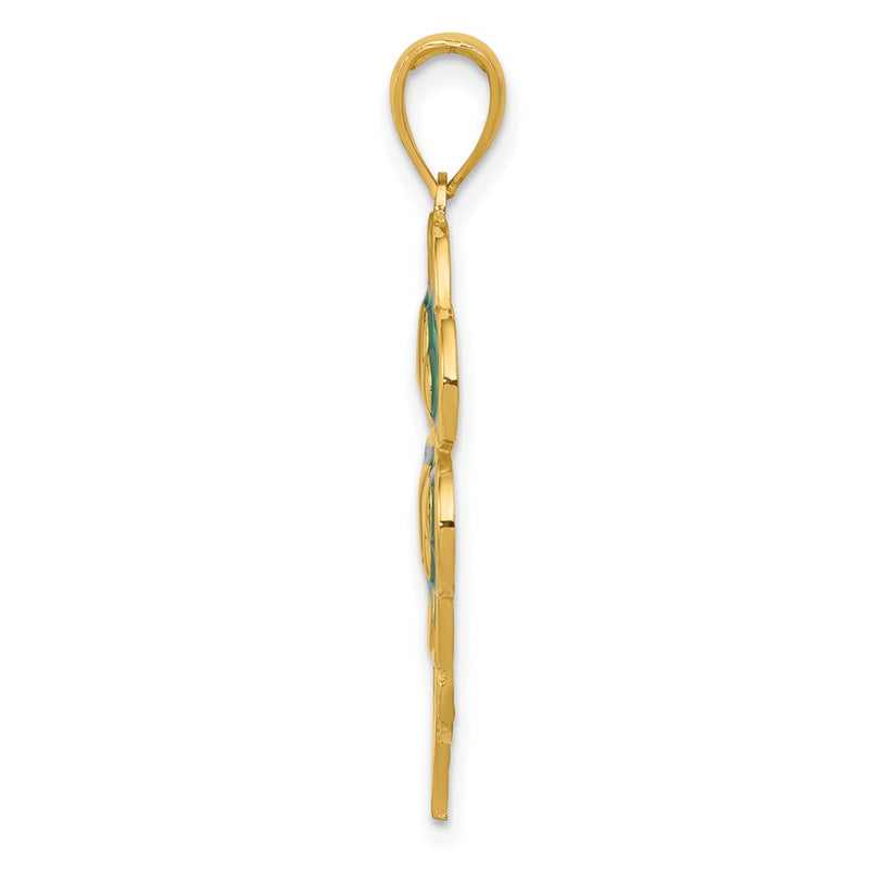 10K Yellow Gold 10K 4-Leaf Clover Pendant With Enameled Tips