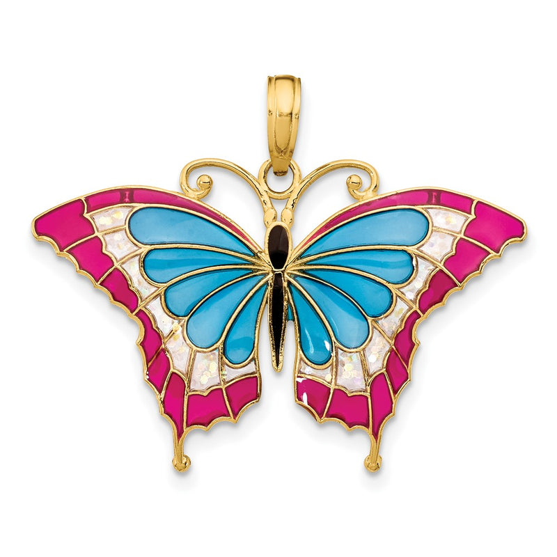 10K Yellow Gold 10K Blue & Red Enameled Butterfly Pendant
