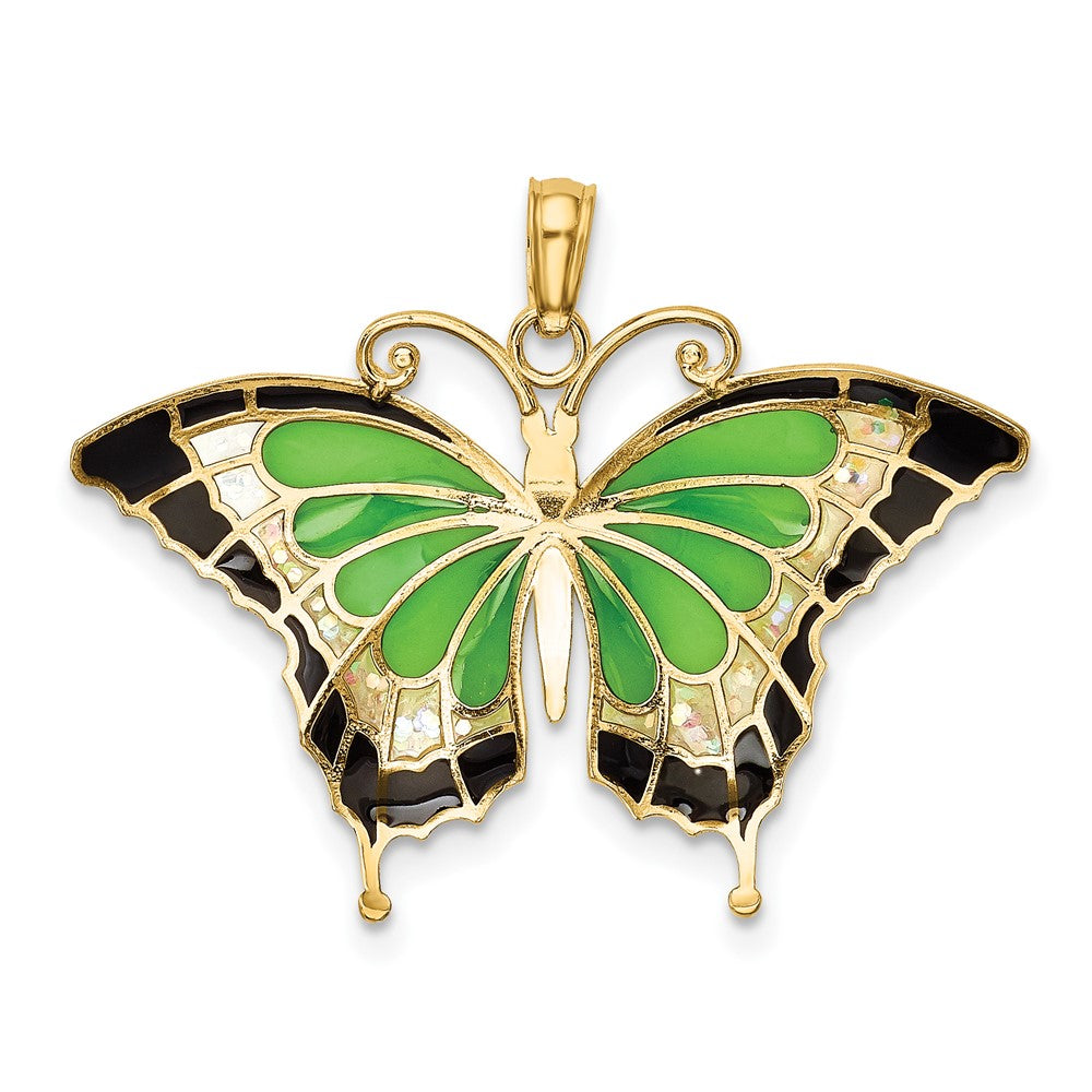 10K Yellow Gold 10K Green Enameled Butterly Pendant