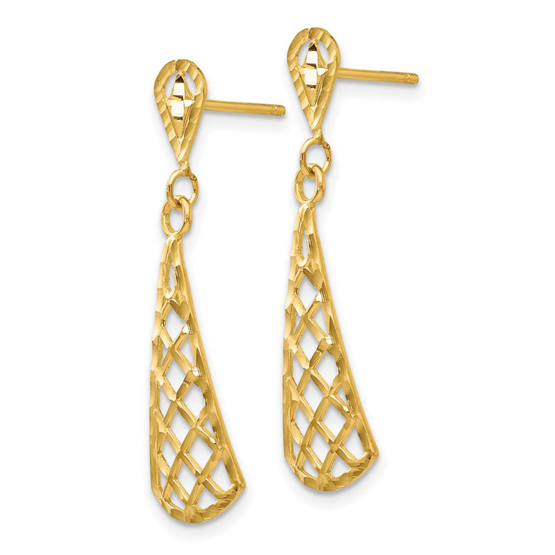 10K Yellow Gold 10K Diamond-Cut Inverted Fan Dangle Post Earring