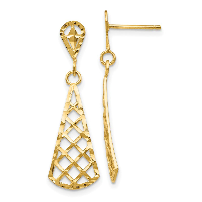10K Yellow Gold 10K Diamond-Cut Inverted Fan Dangle Post Earring
