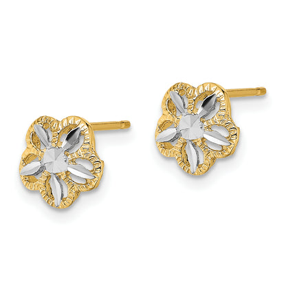 10K Yellow W/Rhodium 10K Diamond-Cut Flower Post Earrings