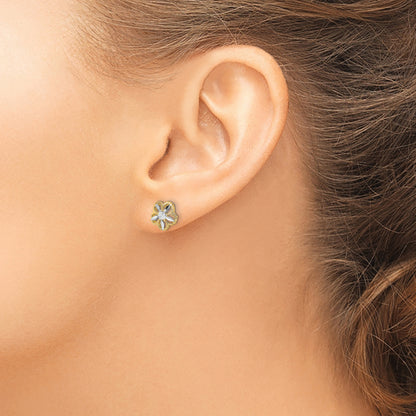 10K Yellow W/Rhodium 10K Diamond-Cut Flower Post Earrings