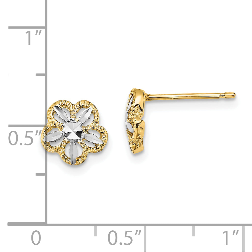 10K Yellow W/Rhodium 10K Diamond-Cut Flower Post Earrings