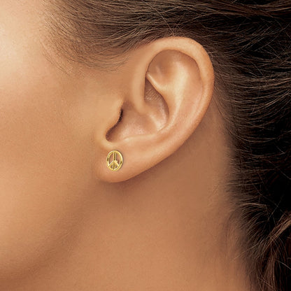10K Yellow Gold 10K Polished Peace Symbol Post Earrings