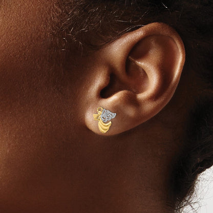 10K Yellow W/Rhodium 10K & Rhodium Angel With Heart Post Earrings