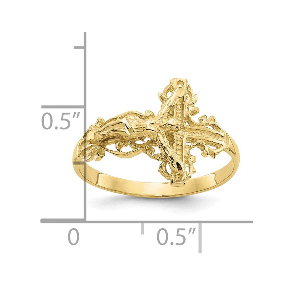 10K Yellow Gold 10K Diamond-Cut Crucifix Ring
