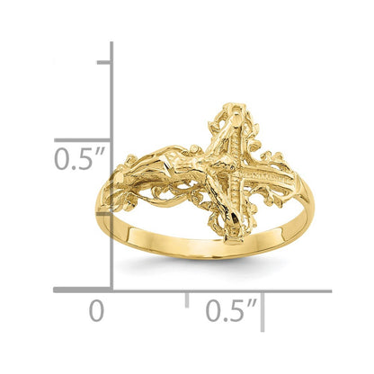 10K Yellow Gold 10K Diamond-Cut Crucifix Ring