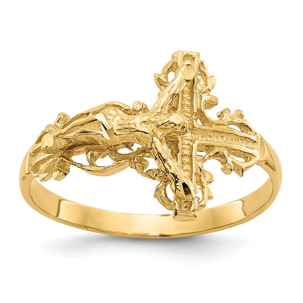 10K Yellow Gold 10K Diamond-Cut Crucifix Ring