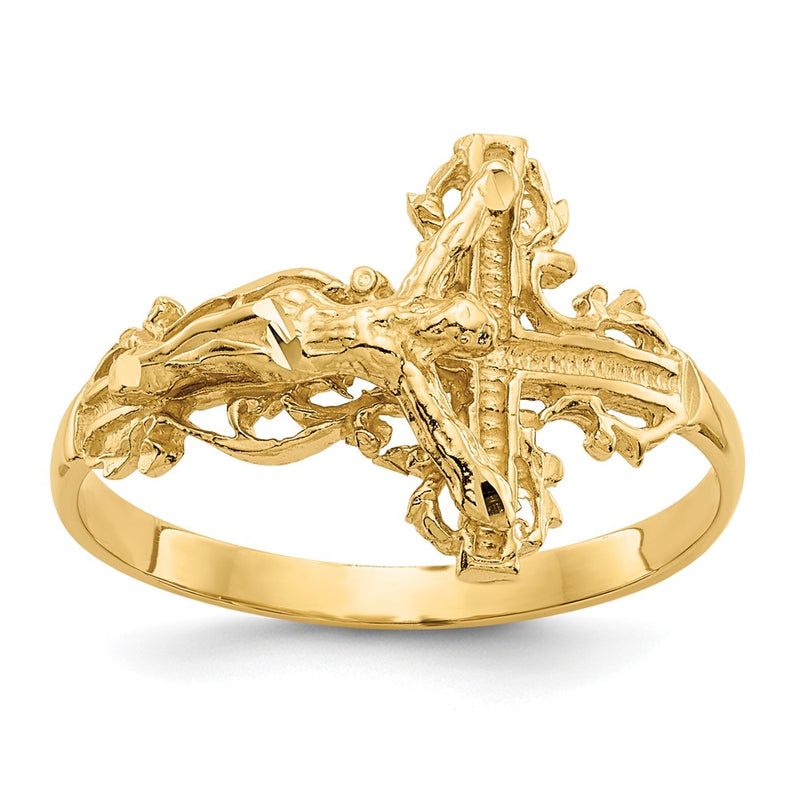 10K Yellow Gold 10K Diamond-Cut Crucifix Ring
