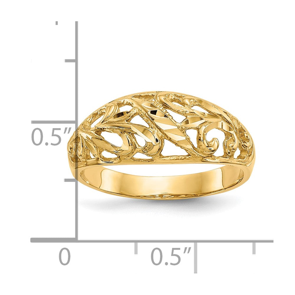 10K Yellow Gold 10K Paisley Diamond-Cut Design Dome Ring