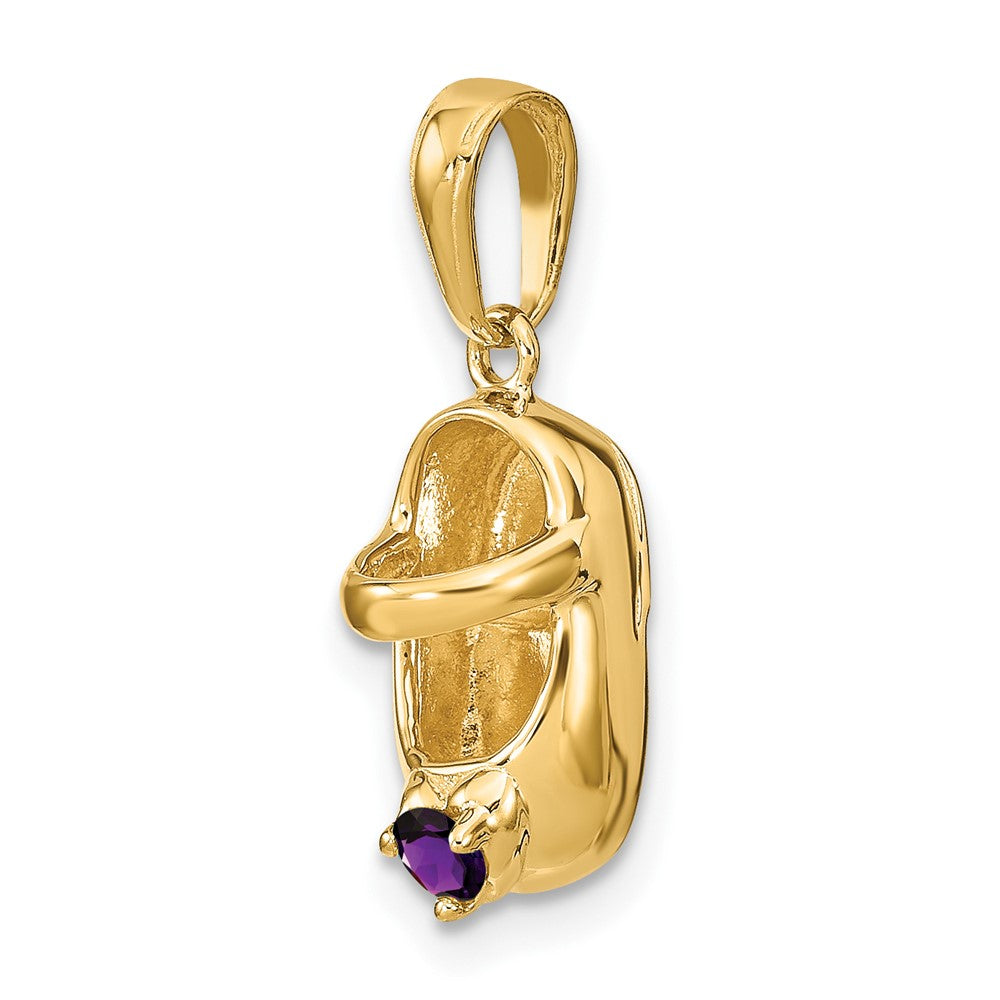 10K Yellow Gold 3-D February/Synthetic Stone Engraveable Baby Shoe Charm