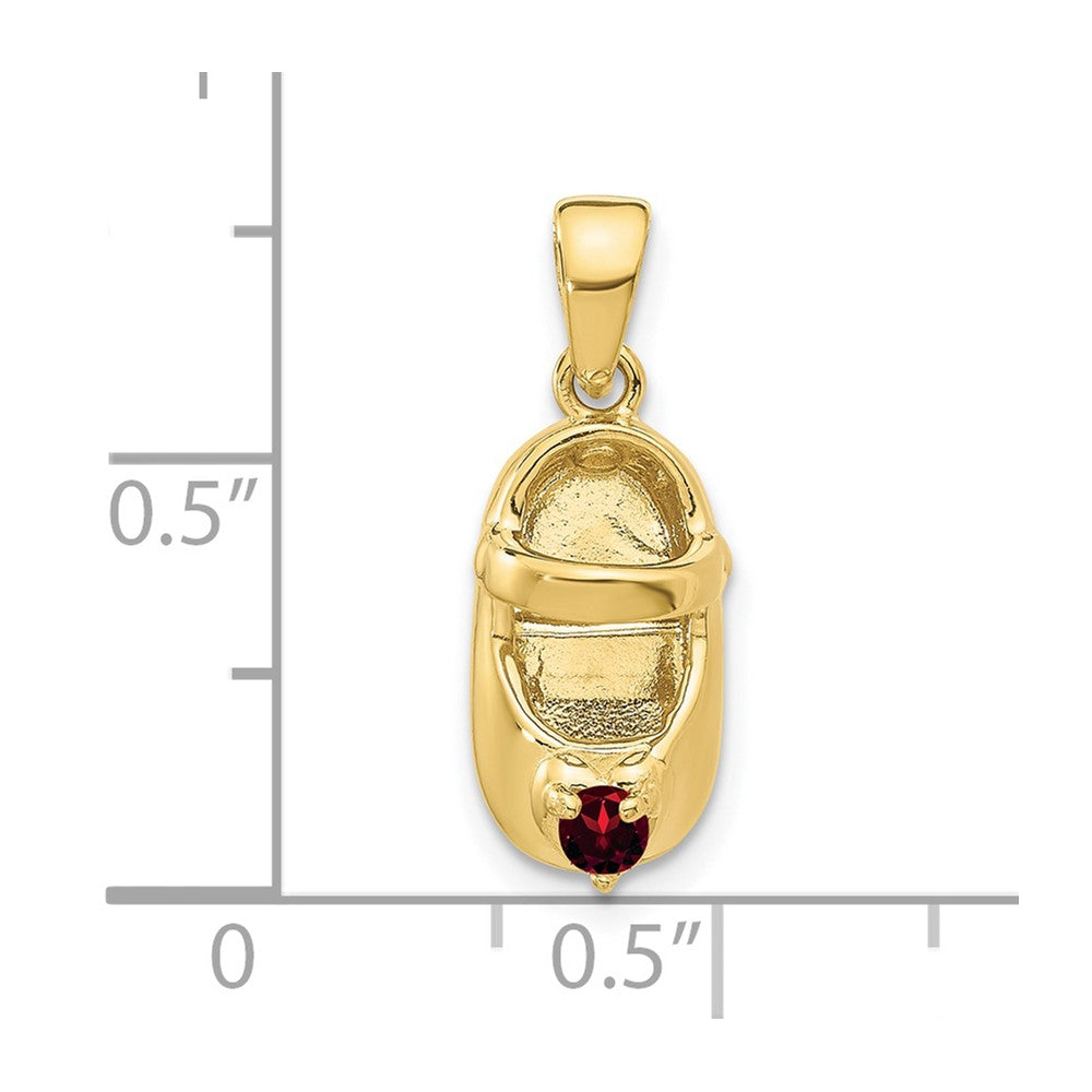 10K Yellow Gold 10K 3-D January Engraveable Red Synthetic Stone Baby Shoe Charm