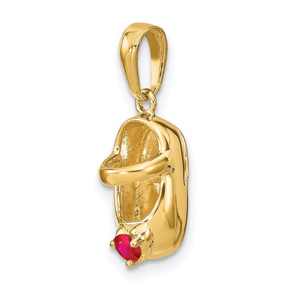 10K Yellow Gold 10K 3-D July/Synthetic Stone Engraveable Baby Shoe Charm