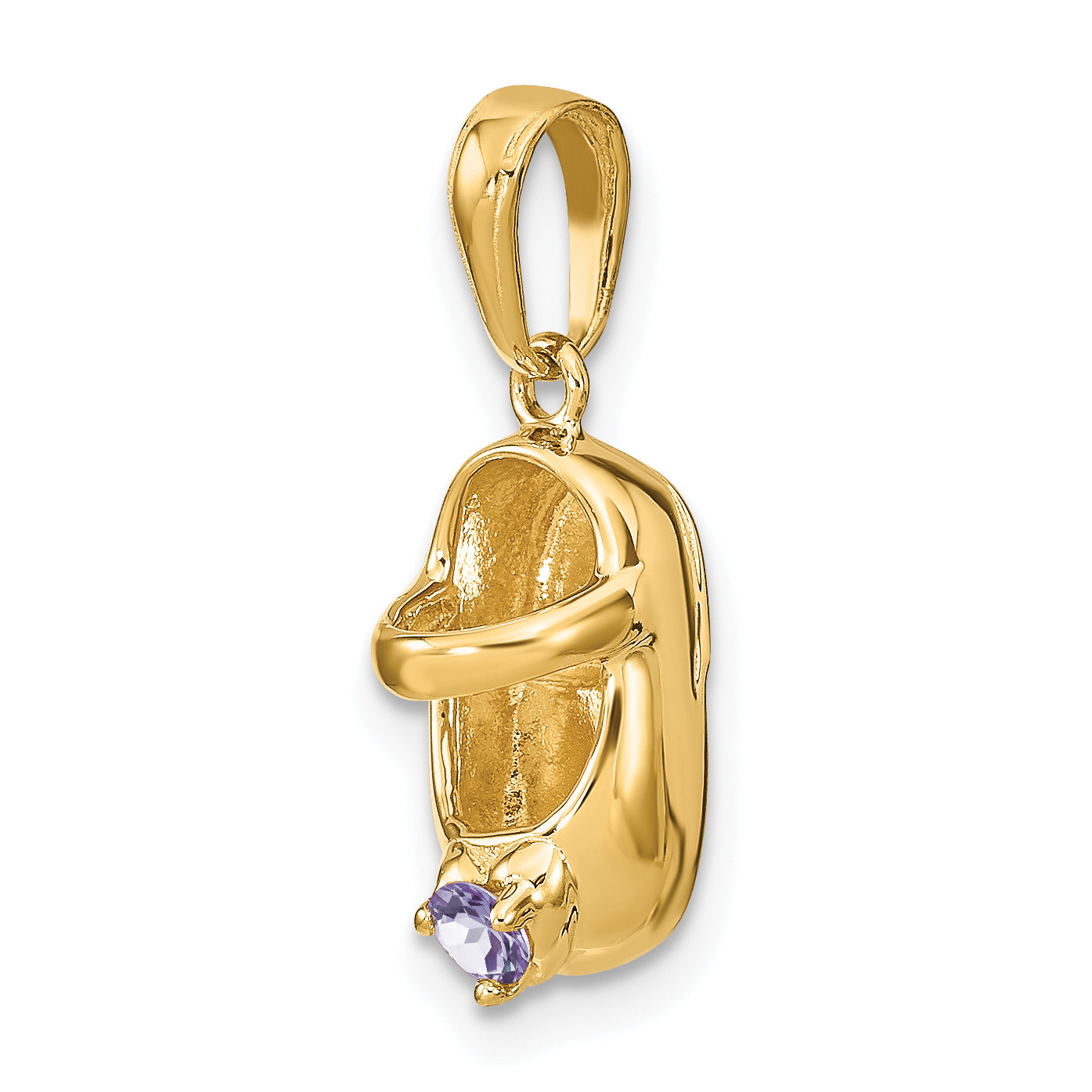 10K Yellow Gold 10K 3-D June Synthetic Stone Engraveable Baby Shoe Charm