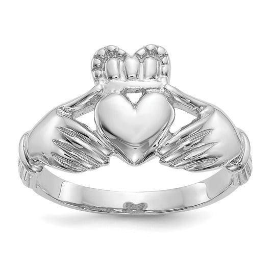 10K White Gold Men'S Claddagh Ring