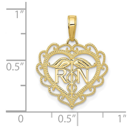 10K Yellow Gold Registered Nurse Heart Pendant