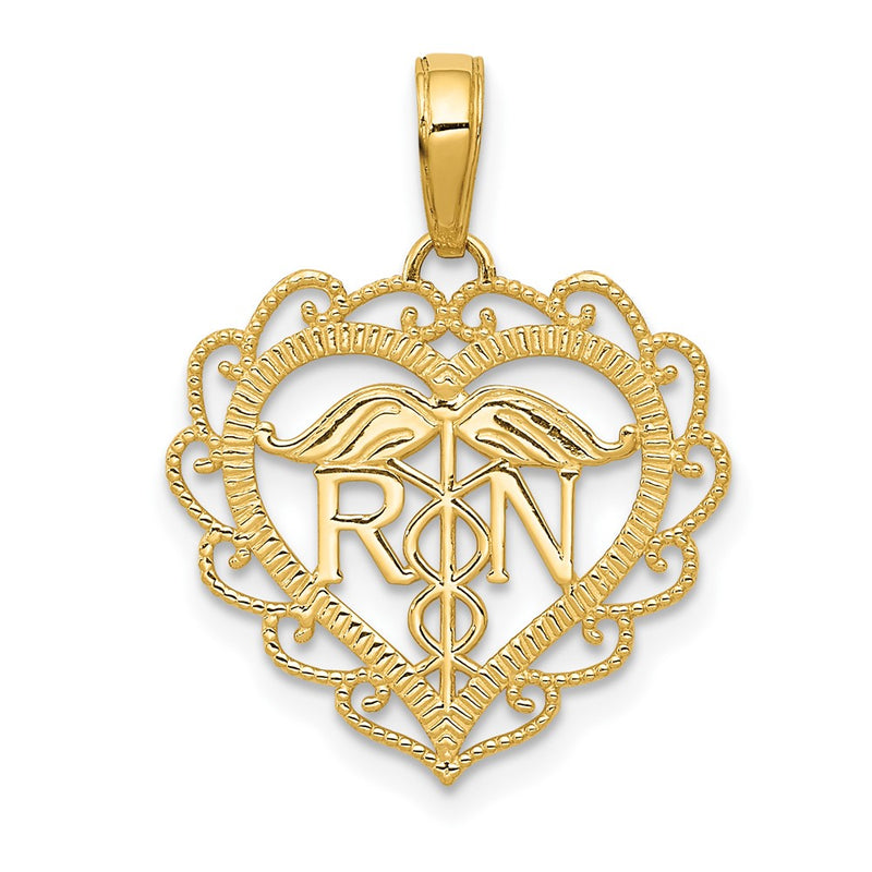 10K Yellow Gold Registered Nurse Heart Pendant