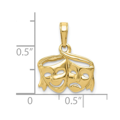 10K Yellow Gold Polished Open-Backed Comedy/Tragedy Pendant