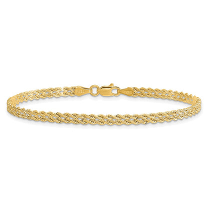 10K Yellow Gold 3.0mm Wide Diamond Cut Double Rope Chain Bracelet