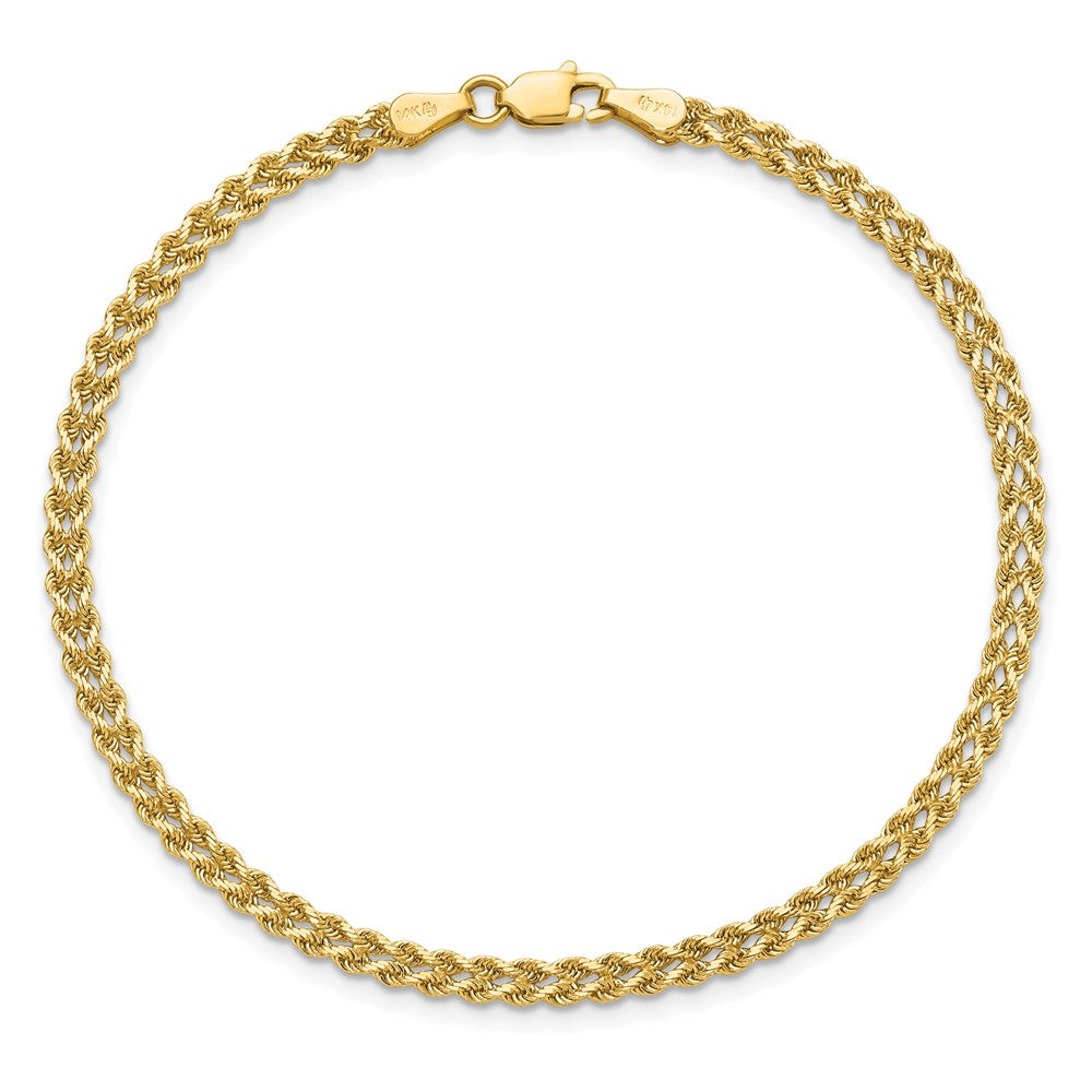 10K Yellow Gold 3.0mm Wide Diamond Cut Double Rope Chain Bracelet
