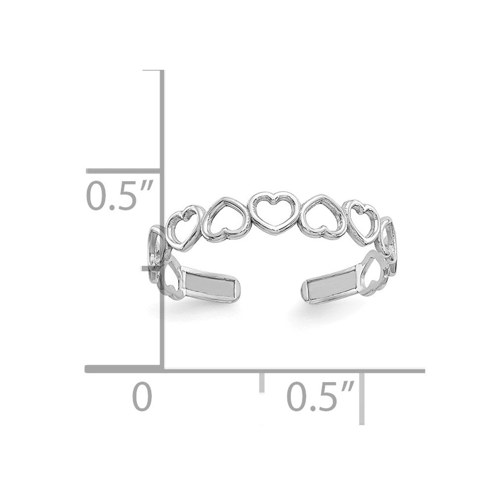 10K White Gold Polished Cut Out Hearts Toe Ring