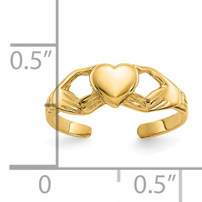 10K Yellow Gold Polished Claddagh Toe Ring