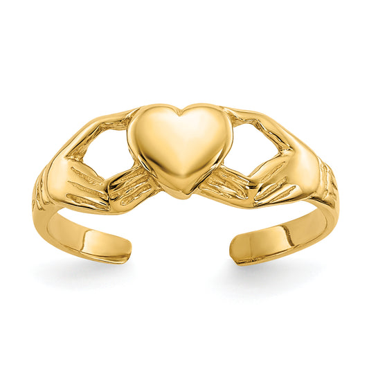 10K Yellow Gold Polished Claddagh Toe Ring