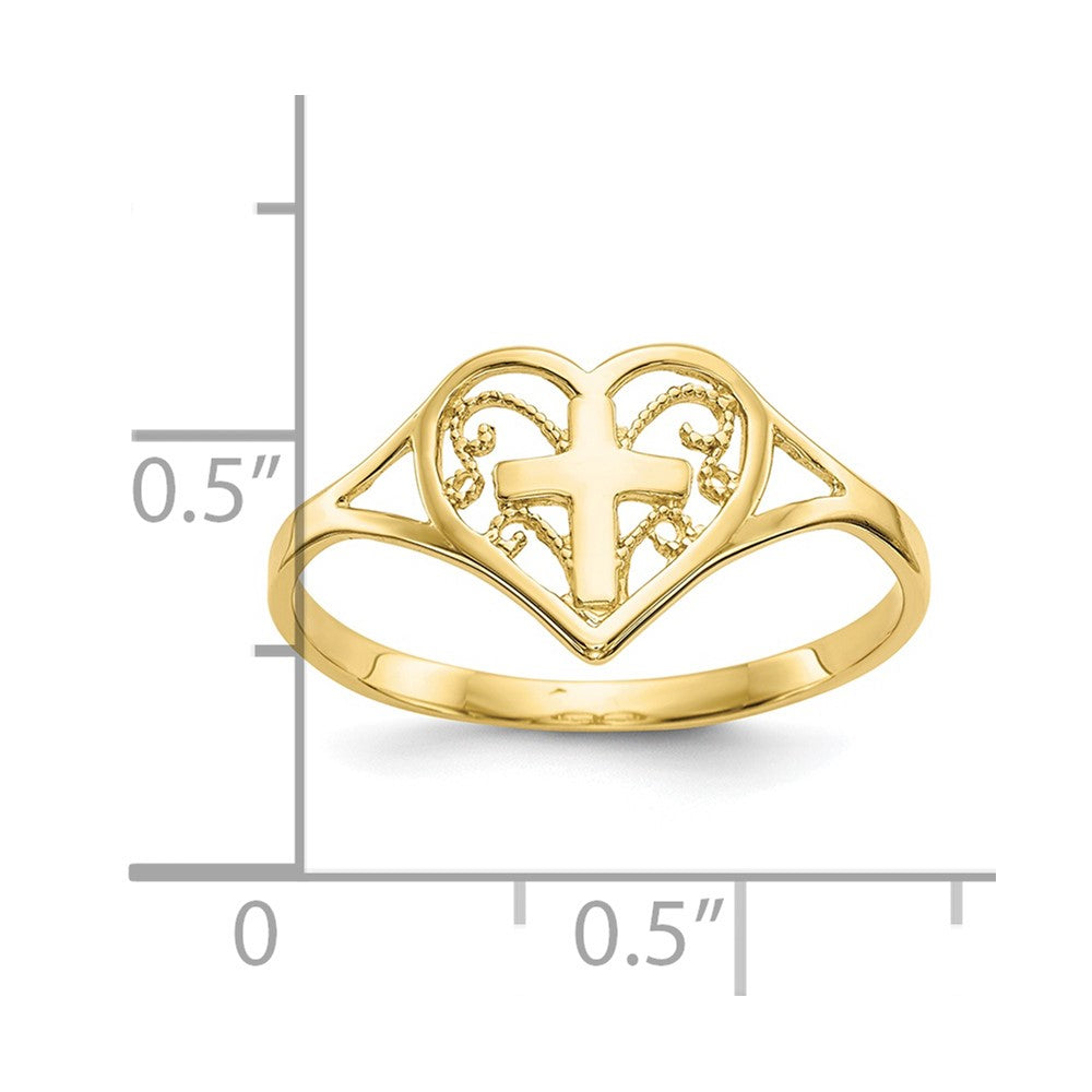 10K Yellow Gold Polished Heart W/ Cross Ring