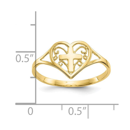10K Yellow Gold Polished Heart W/ Cross Ring