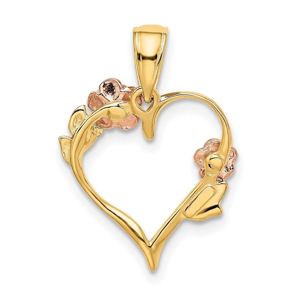 10K Two-Tone 10K Two-Tone W/White Rhodium Polished Flower Heart Pendant