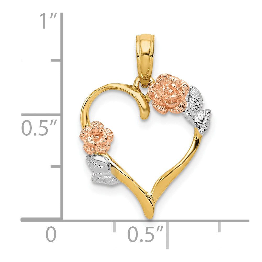 10K Two-Tone 10K Two-Tone W/White Rhodium Polished Flower Heart Pendant