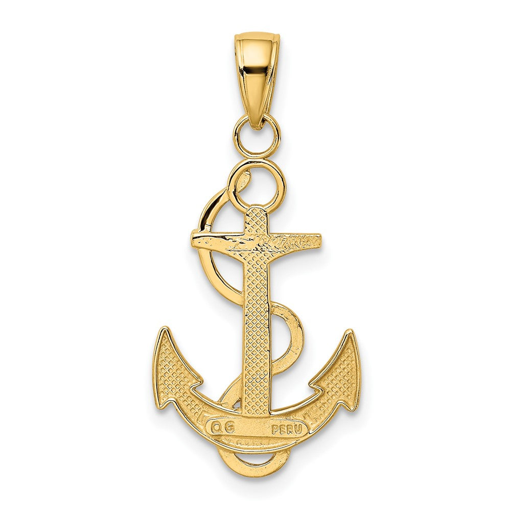 10K Yellow Gold 10K Polished Anchor With Textured Rope