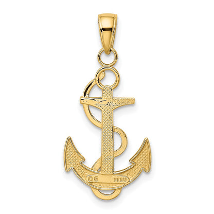 10K Yellow Gold 10K Polished Anchor With Textured Rope