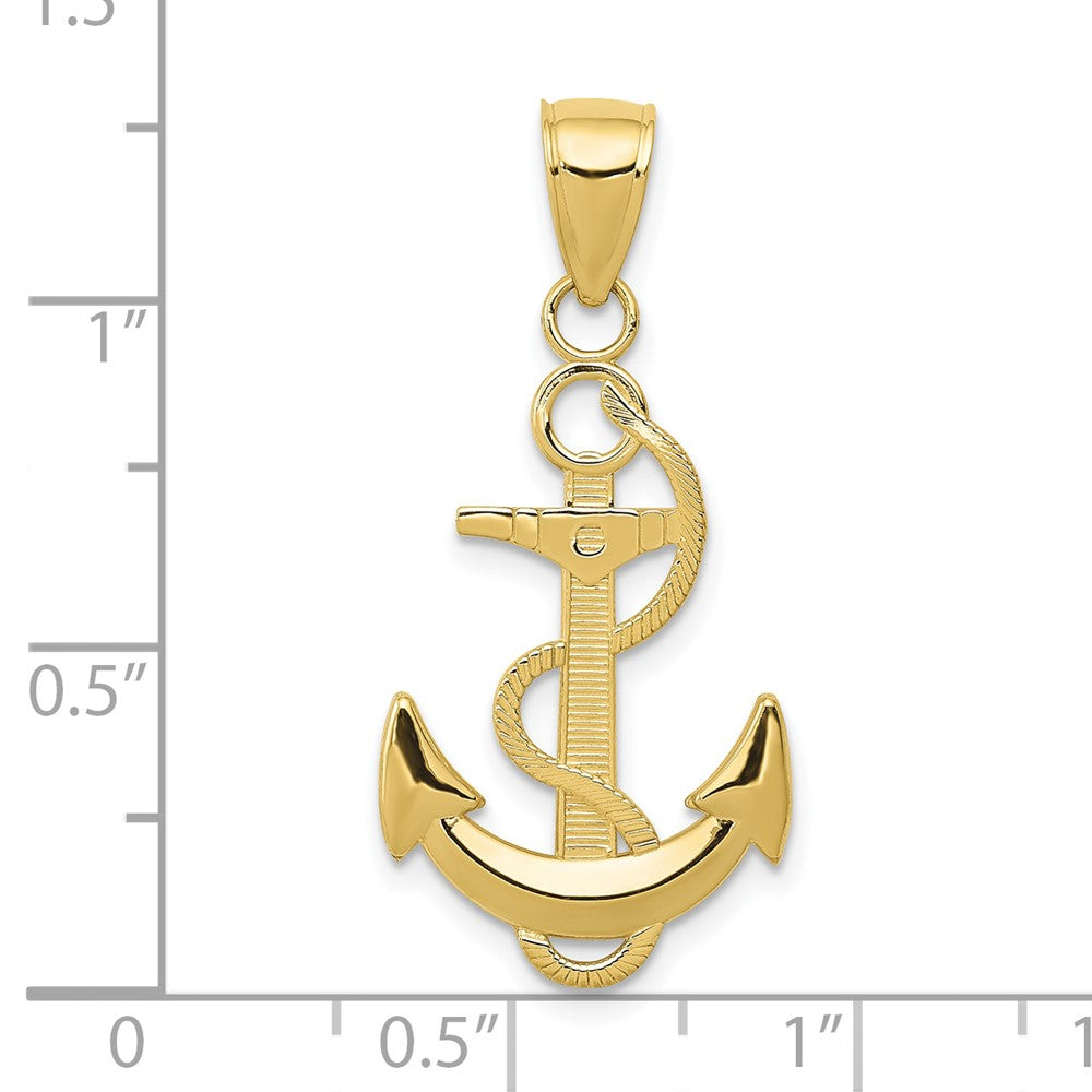 10K Yellow Gold 10K Polished Anchor With Textured Rope