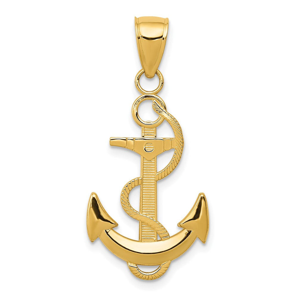 10K Yellow Gold 10K Polished Anchor With Textured Rope