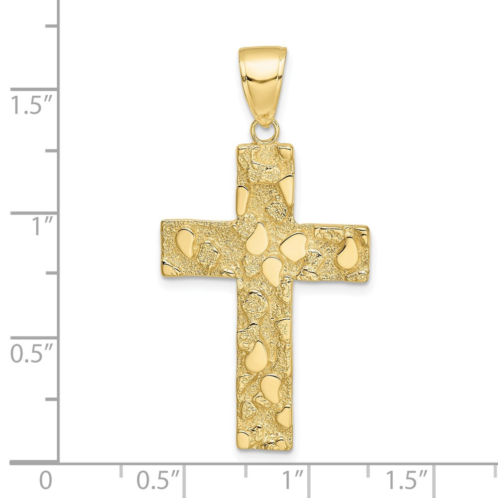 10K Yellow Gold 10K Polished Textured Nugget Style Cross Pendant