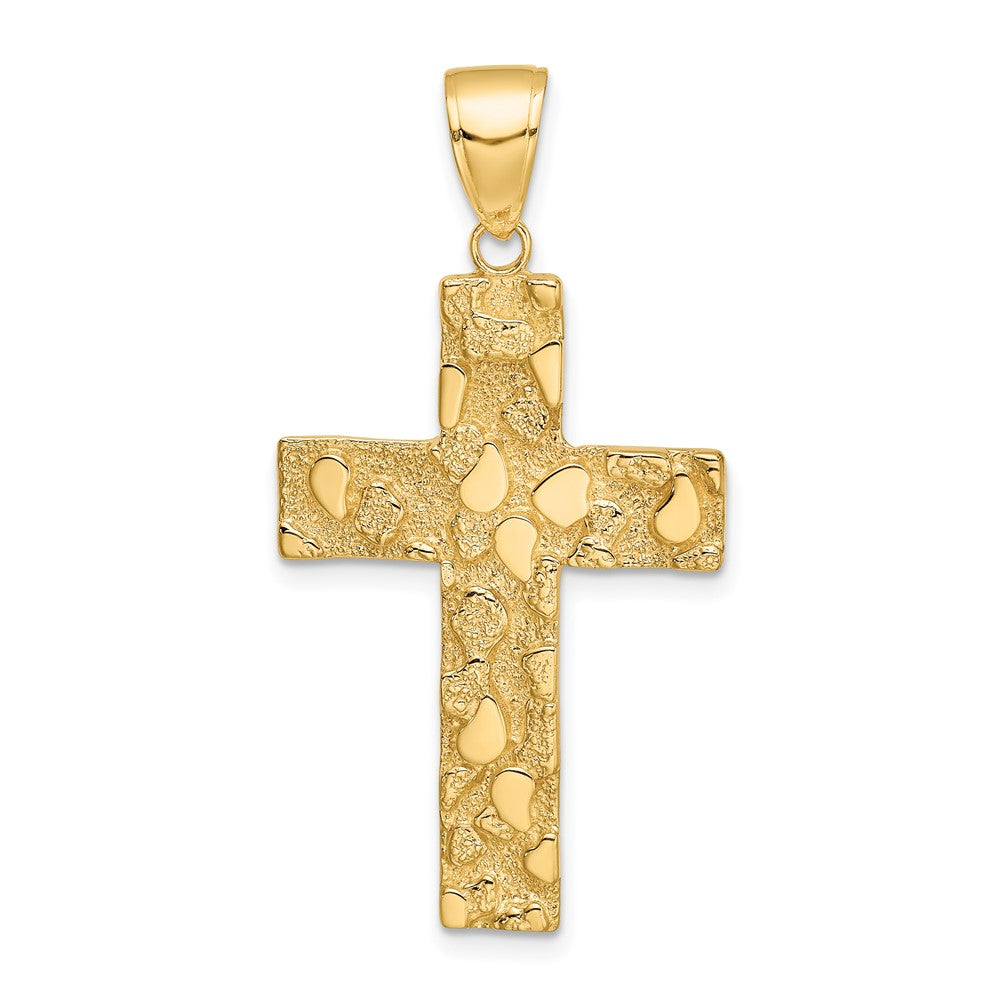 10K Yellow Gold 10K Polished Textured Nugget Style Cross Pendant