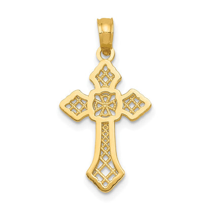 10K Yellow Gold 10K Polished Cross W/Lace Center And Arrow Tips Pendant