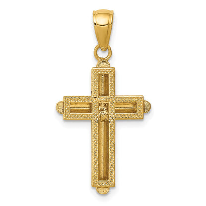 10K Yellow Gold 10K Polished Beveled Stick Cross W/Frame Pendant