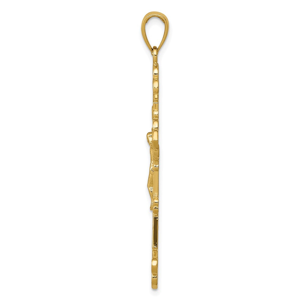 10K Yellow Gold 10K Polished Textured Inri Crucifix Fleur De Lis Pendant