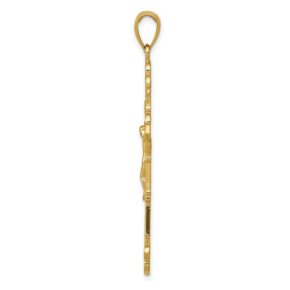 10K Yellow Gold 10K Polished Textured Inri Crucifix Fleur De Lis Pendant