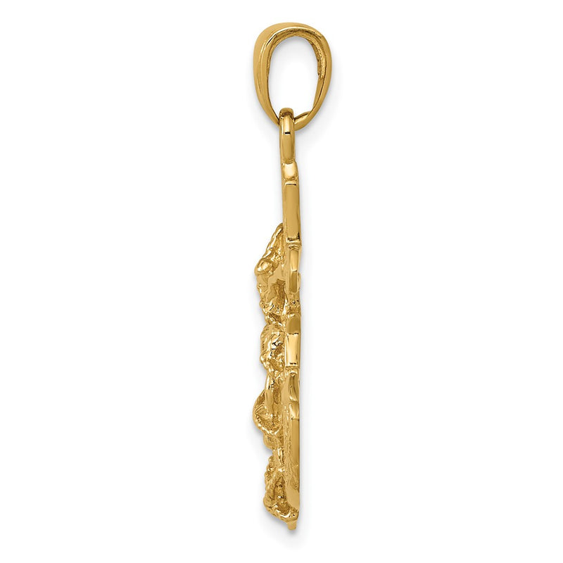 10K Yellow Gold 10K Polished & Textured 2-D Mariners Crucifix Rope/Wheel Pendant