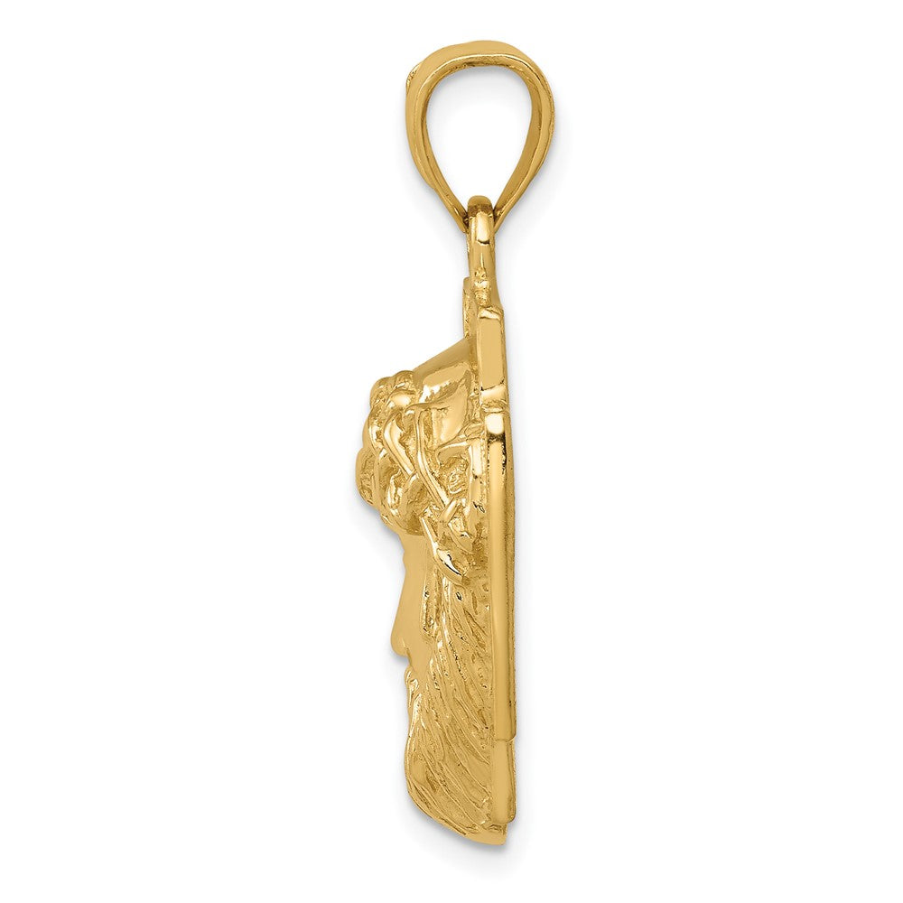 10K Yellow Gold 10K Polished 2-D Large Jesus Head With Crown Pendant